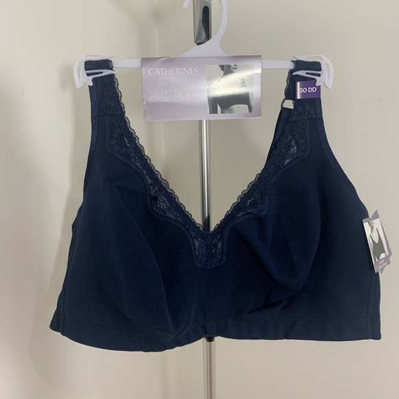 New Plus Size No Wire Cotton Comfort Lace Bra Navy - Picture 5 of 16